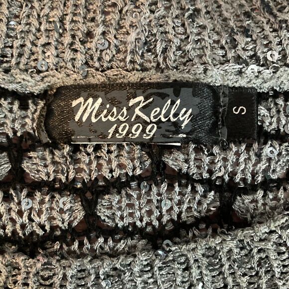 Miss Kelly 1999 Sweater Womens‎ Sz S Gray Black Sequin Sparkle Knit High Low - Picture 5 of 8